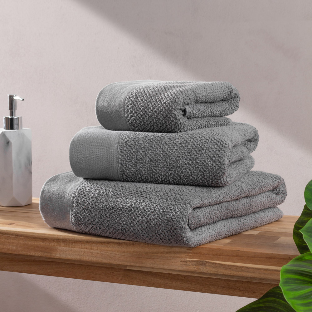 furn. Textured Cotton Cool Grey Bath Towels and Sheets Set of 4 Image 2