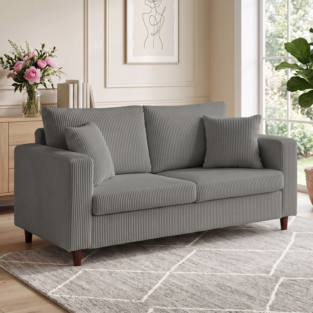 HOMCOM 2 Seater Light Grey Corduroy Upholstered Wide Seat Loveseat Sofa Image 1