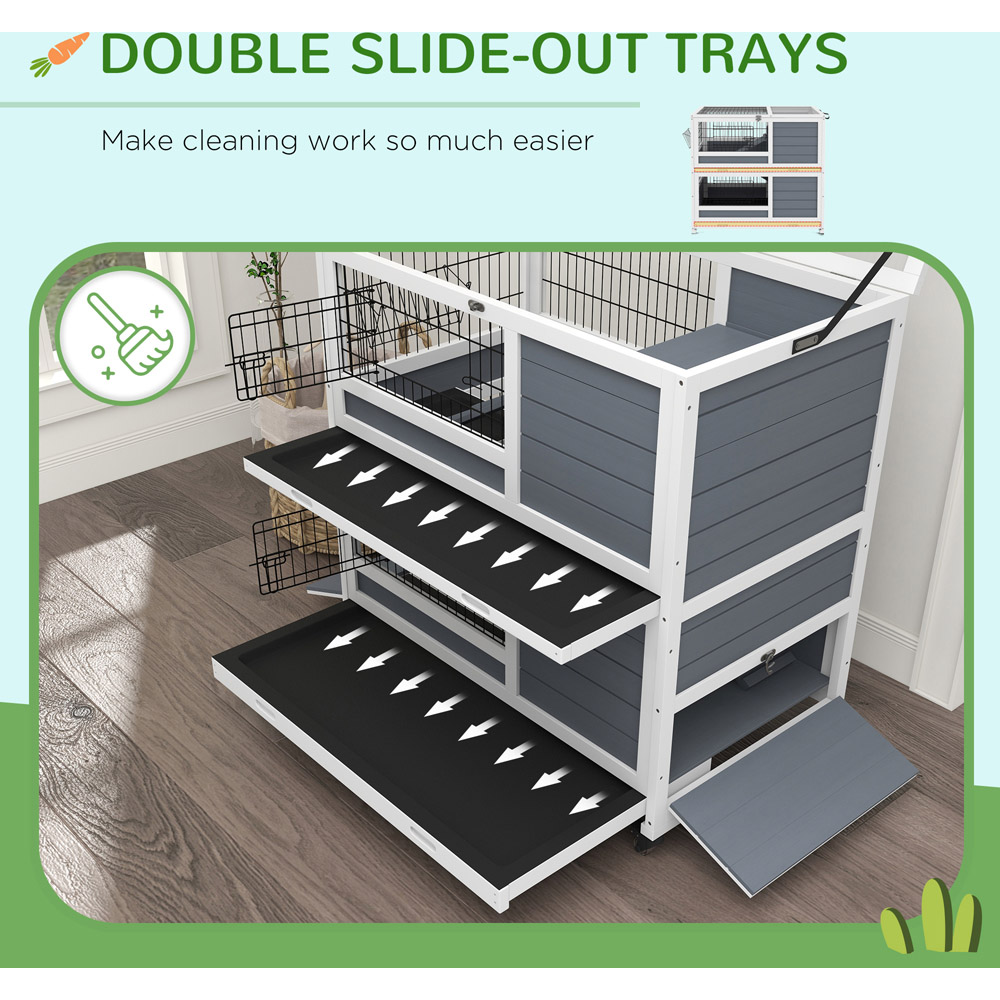 PawHut 2 Tier Indoor Rabbit Hutch with Feeding Trough Image 3