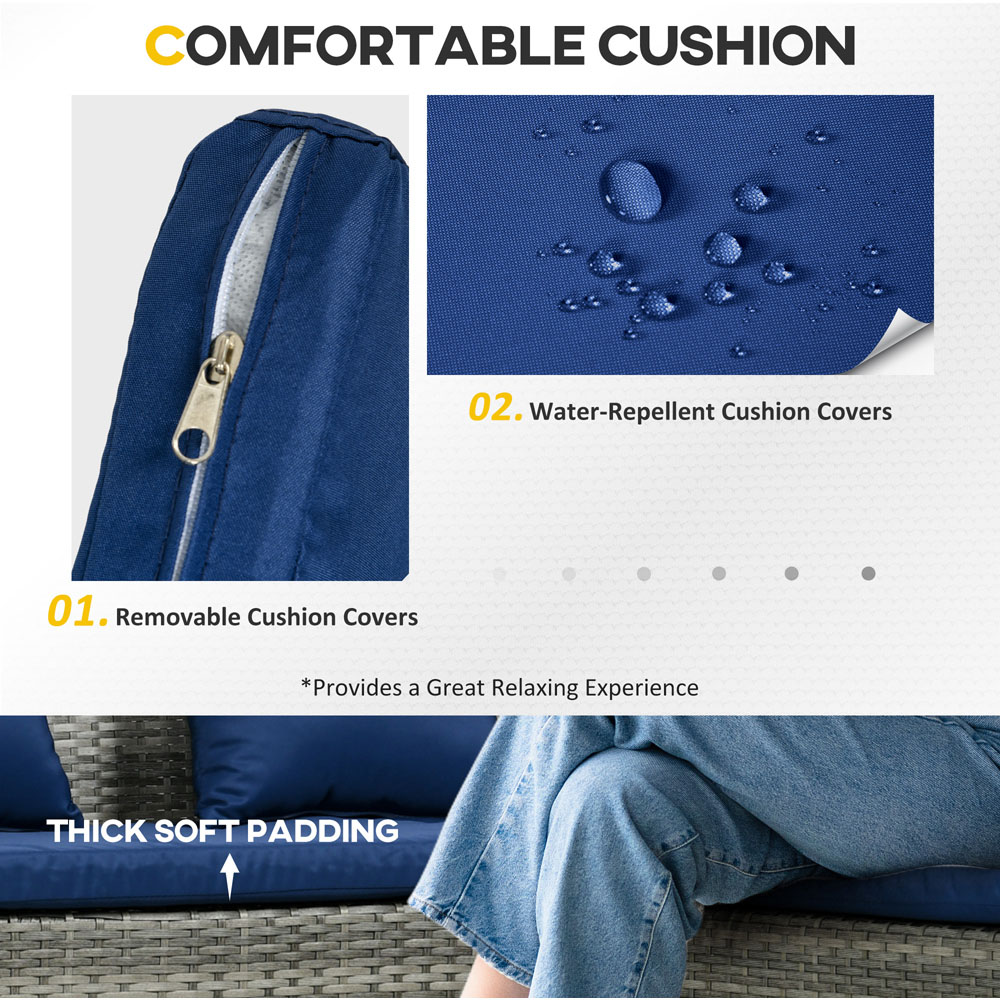 Outsunny 7 Seater Dark Blue Rattan Garden Corner Dining Sofa Set Image 5