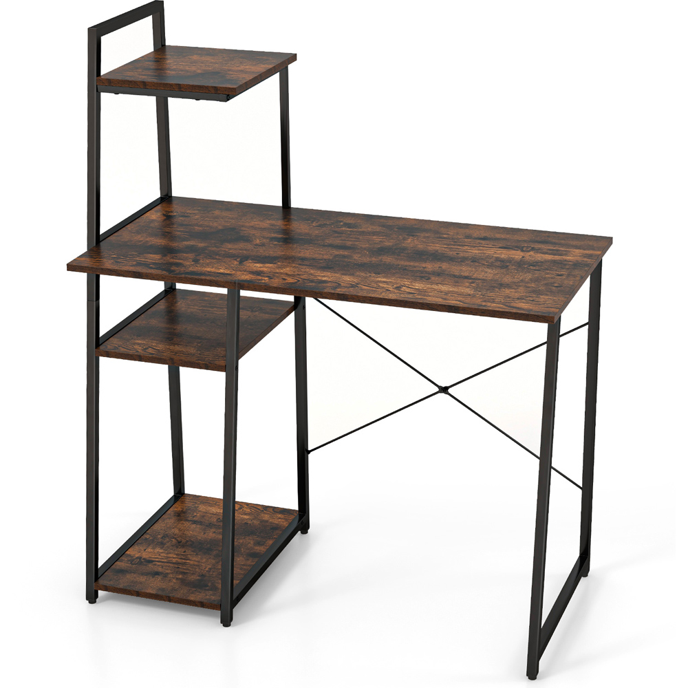 Costway Computer Desk with Bookshelf and Host Stand Brown Image 2