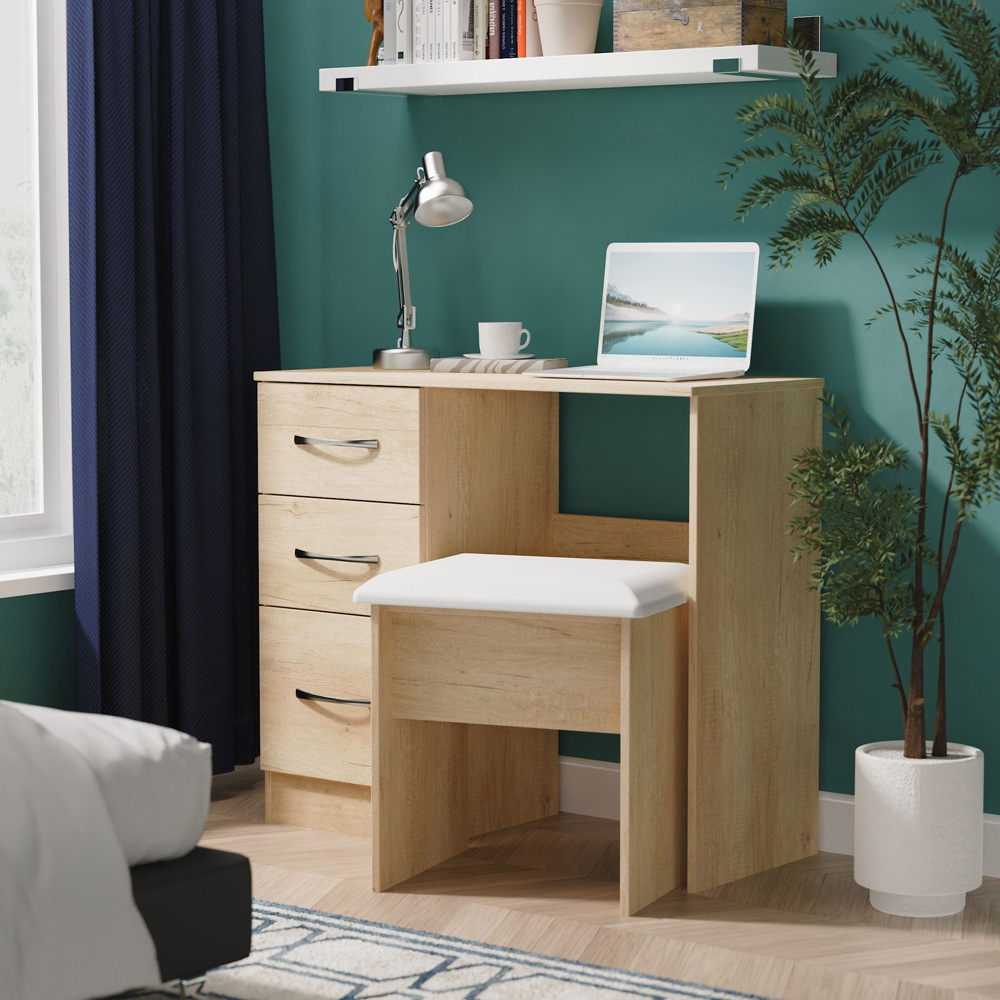 Crowndale Avon 3 Drawer Nebraska Oak Dressing Table Ready Assembled Image 7