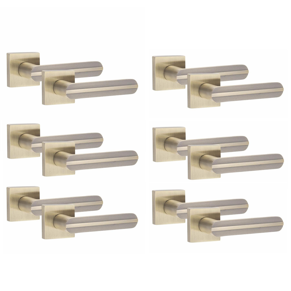 Golden Grace Antique Brass Modern Lima Knurled Door Handle Set 6 Pack Image 1