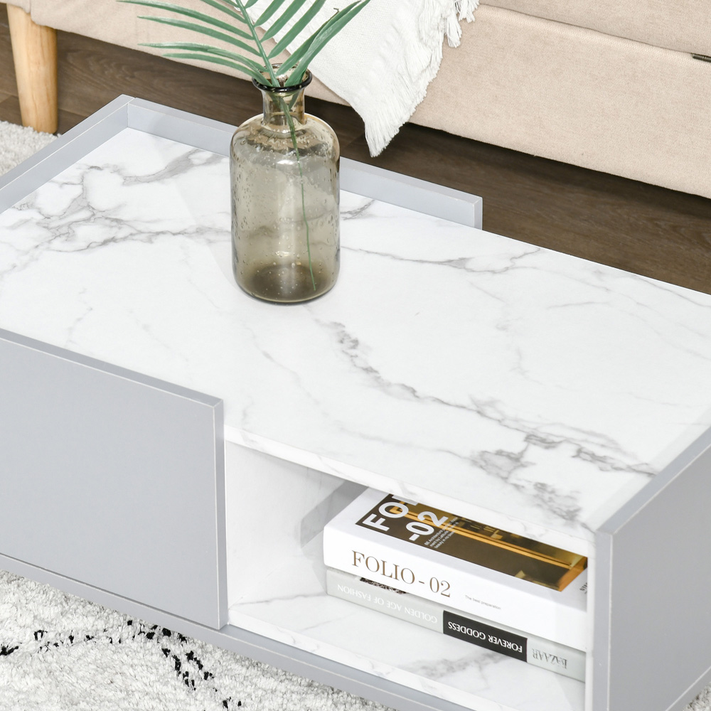 Portland Single Drawer Single Shelf Grey and White Marble Effect Coffee Table Image 3