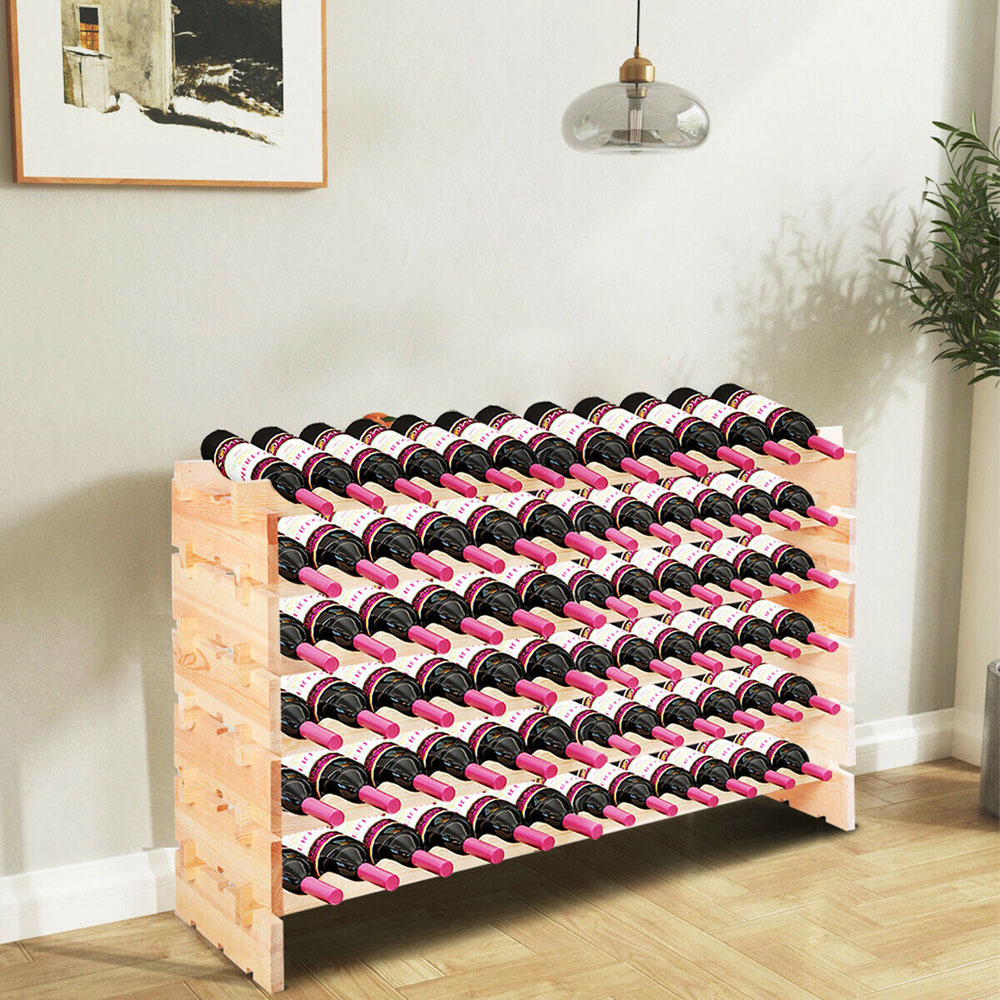 Costway 72 Bottle Wooden Stackable Wine Rack Image 5