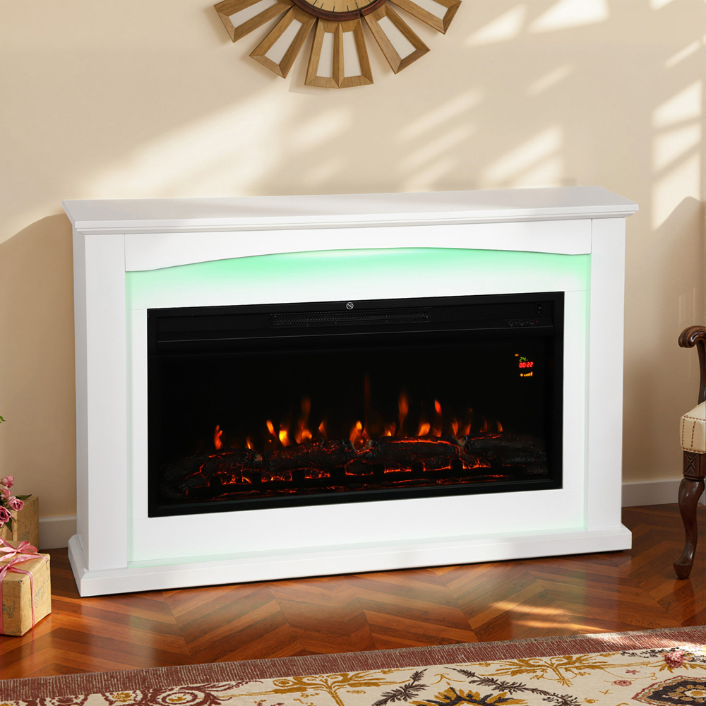 HOMCOM White Faux Flame Fireplace 2000W Image 2