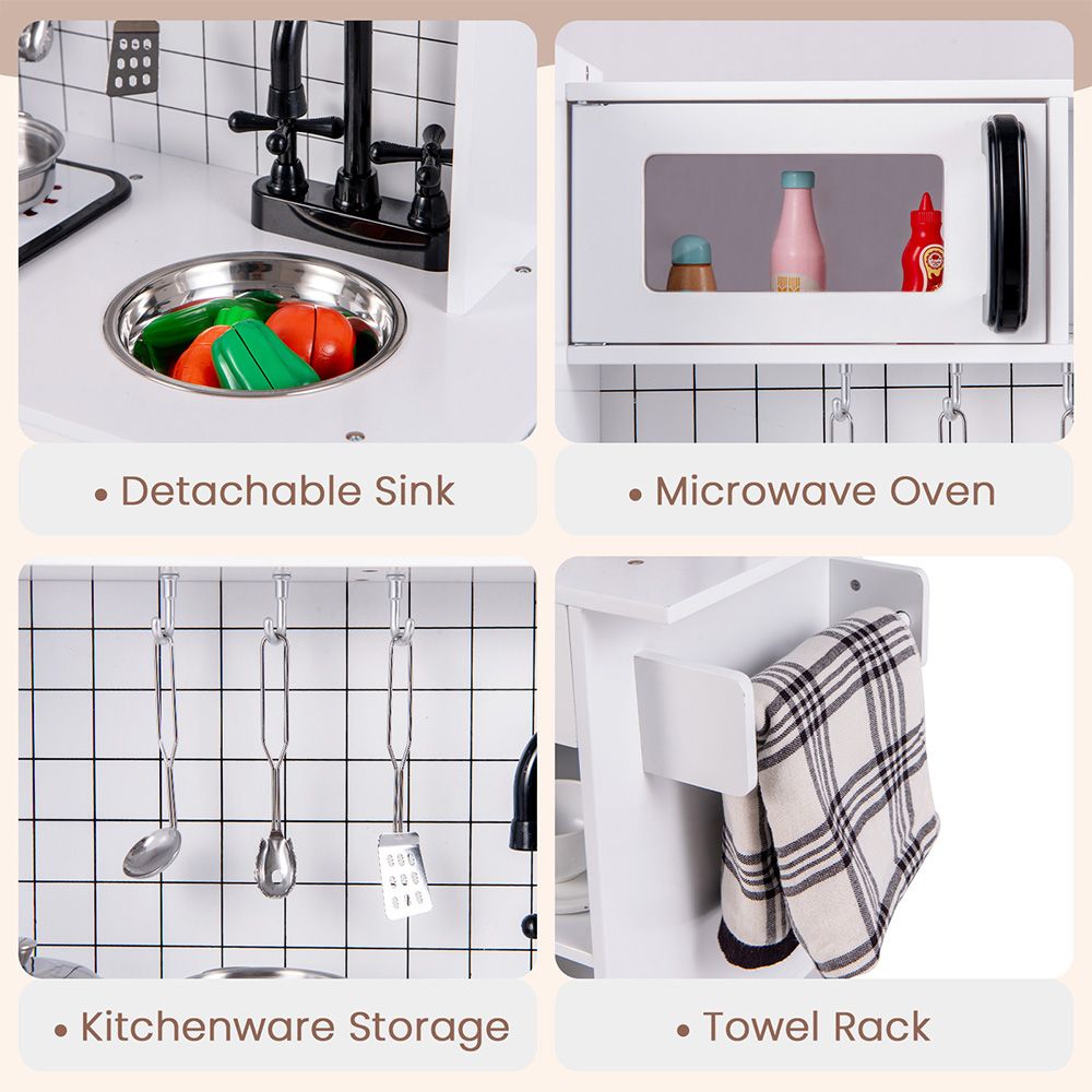 Costway White Kitchen Toy Set with Oven Image 6