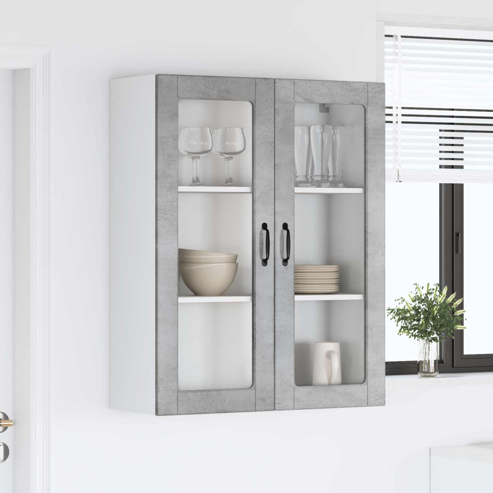 vidaXL 2 Glass Door Concrete Grey Kitchen Wall Cabinet Image 9