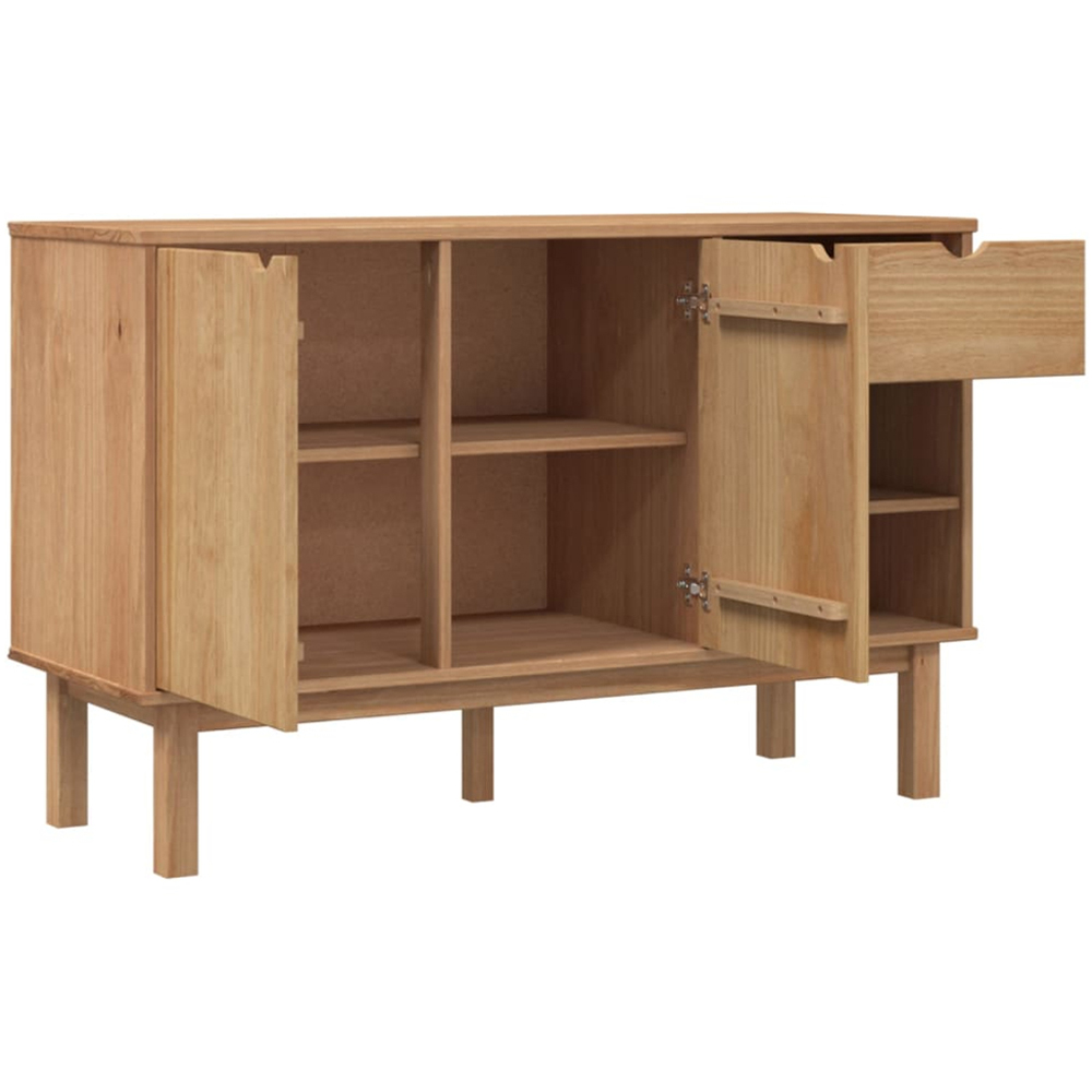 vidaXL Otta 2 Door Single Drawer 2 Shelf Brown Solid Pine Wood Sideboard Image 4