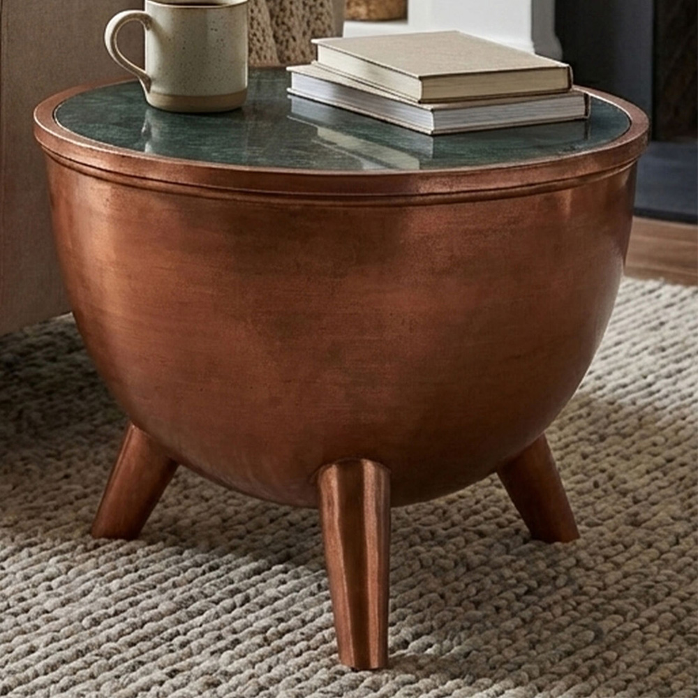 Premier Housewares Crest Green Marble Top Coffee Table Image 1