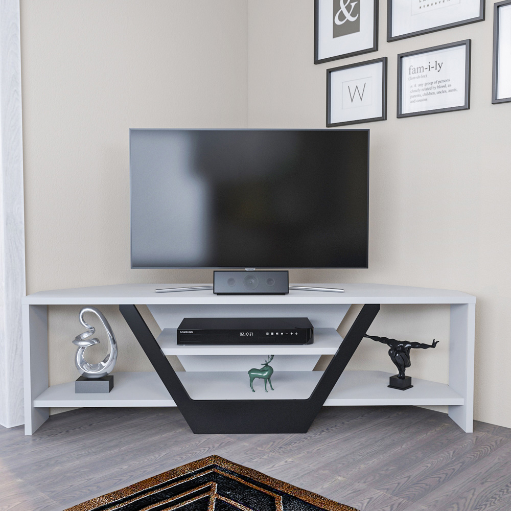 Decorotika Sares 2 Shelf White and Black Modern TV Unit Image 5