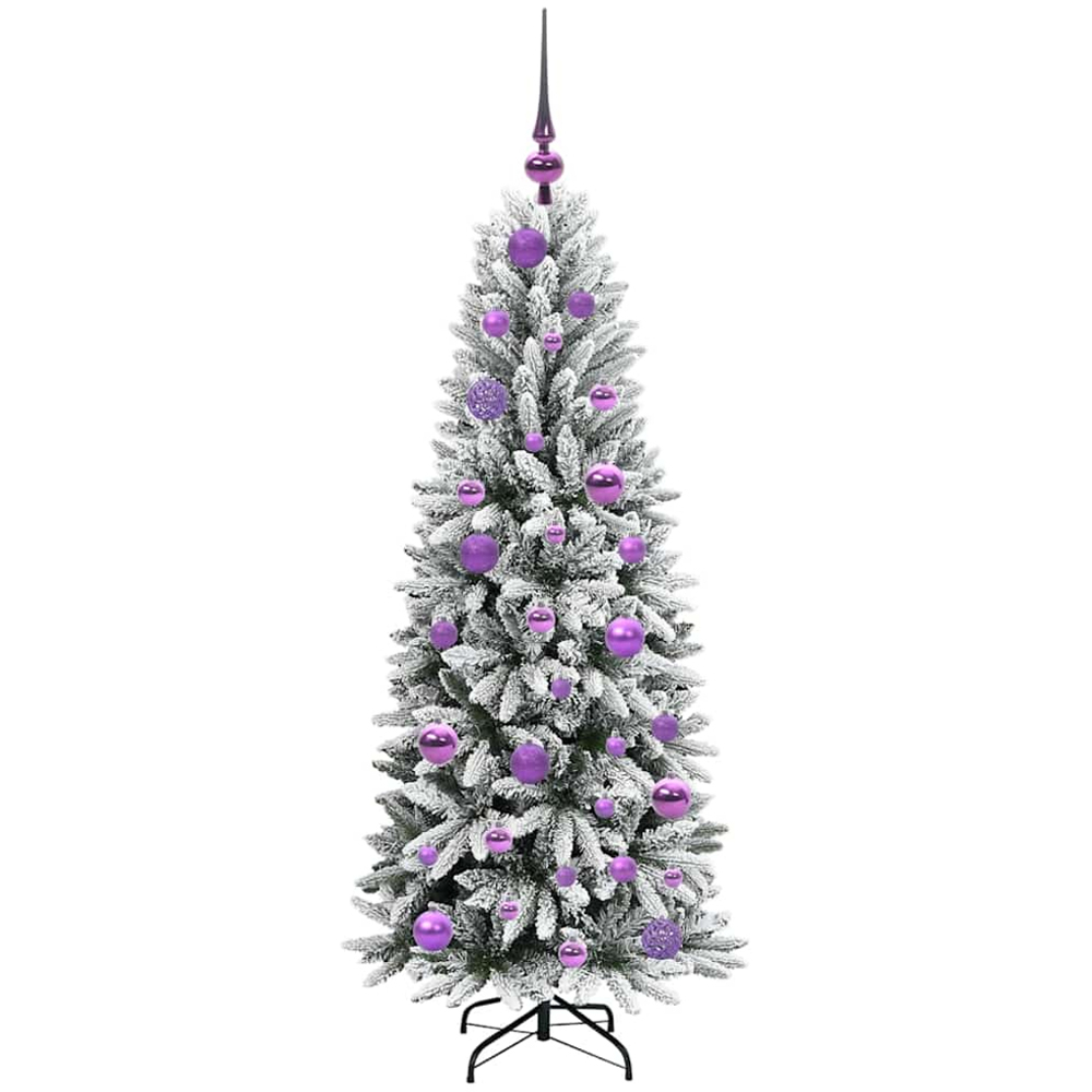 vidaXL Pre-Lit Lilac Baubles Artificial Snow Flocked Christmas Tree 4ft Image 4