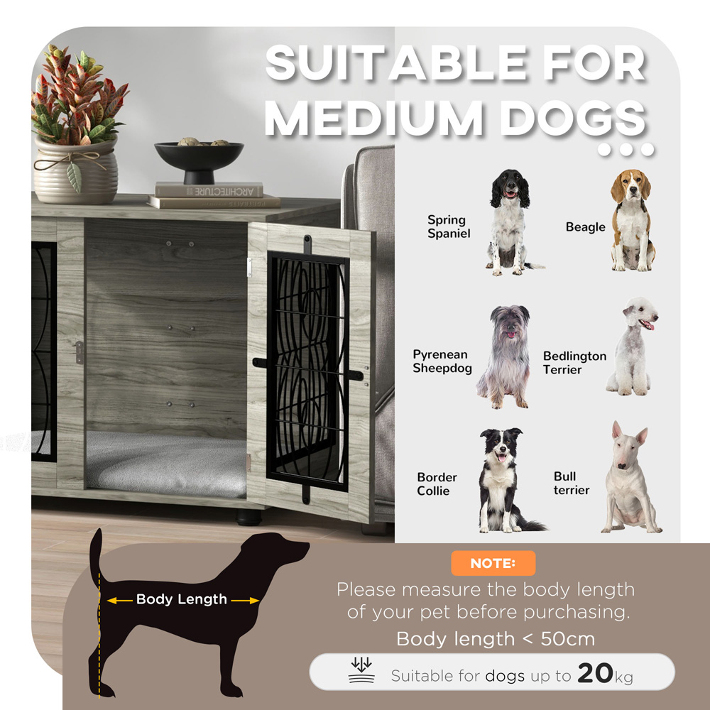 PawHut Grey Dog Crate End Table with Cushion 75cm Image 4