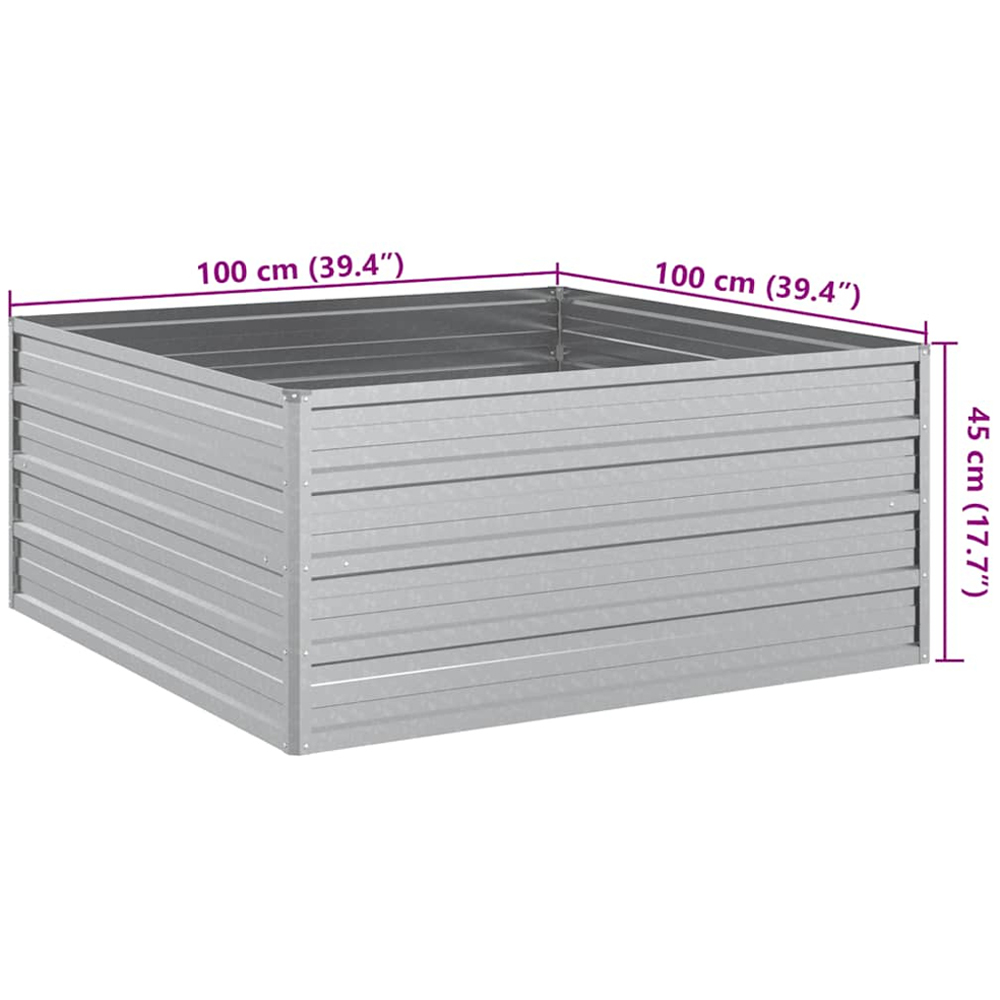 vidaXL Silver Galvanised Steel Raised Garden Bed 45 x 100 x 100cm Image 6