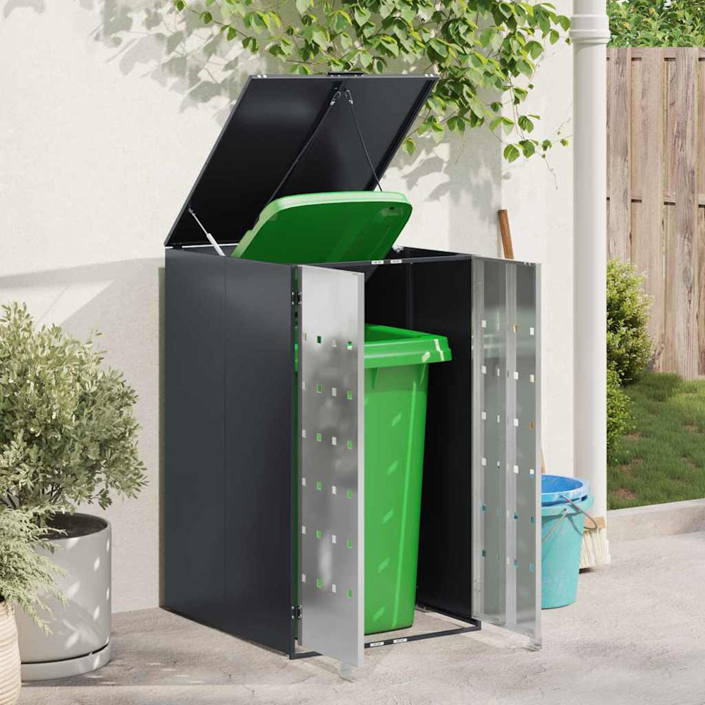 vidaXL Anthracite and Silver Wheelie Bin Storage Shed Image 2