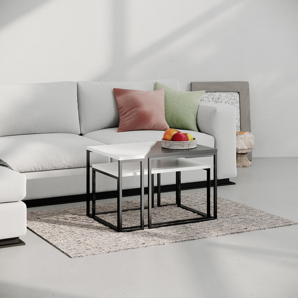Decortie Ohlady White and Anthracite Nest of Coffee Tables Set of 2 Image 3