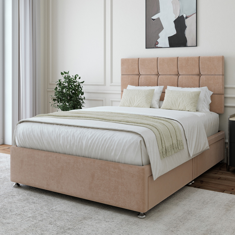 Bedmaster King Size Mink Naples Velvet 4 Drawer Divan Base with Pearl Headboard Image 1