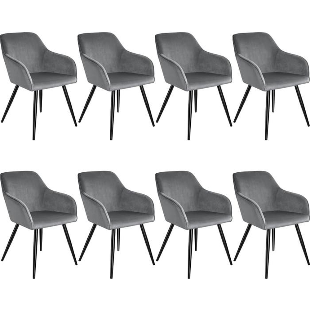 tectake Marilyn Set of 8 Grey and Black Velvet Padded Dining Chair Image 2