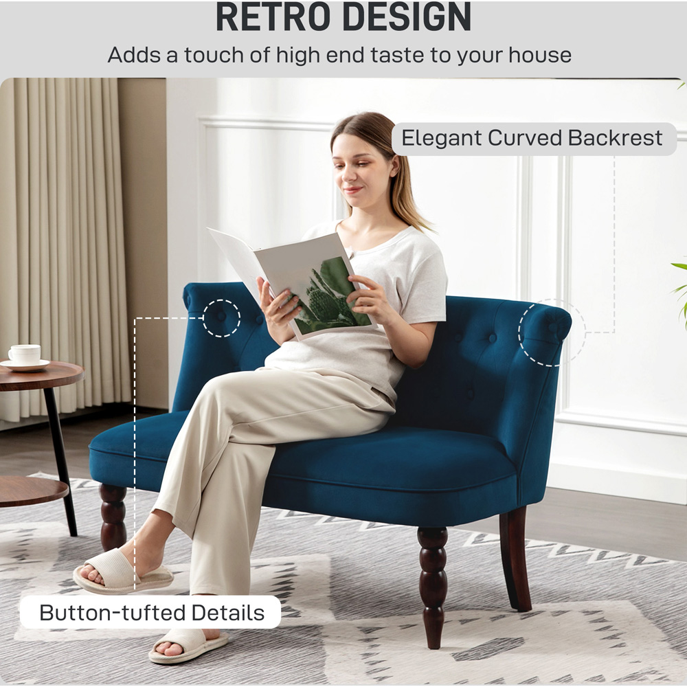 Portland 2 Seater Dark Blue Velvet Feel Wingback Sofa Image 7