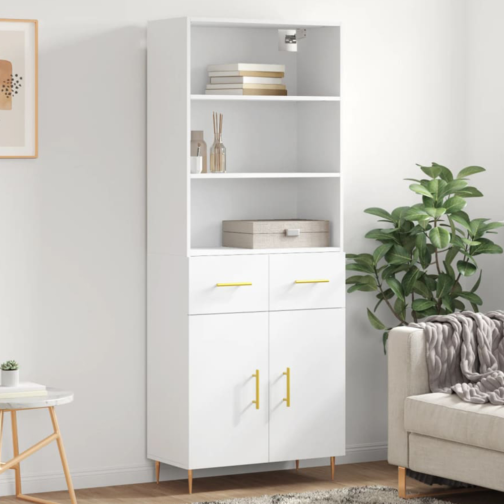 vidaXL 2 Door 2 Drawer 3 Shelf White Highboard Image 1