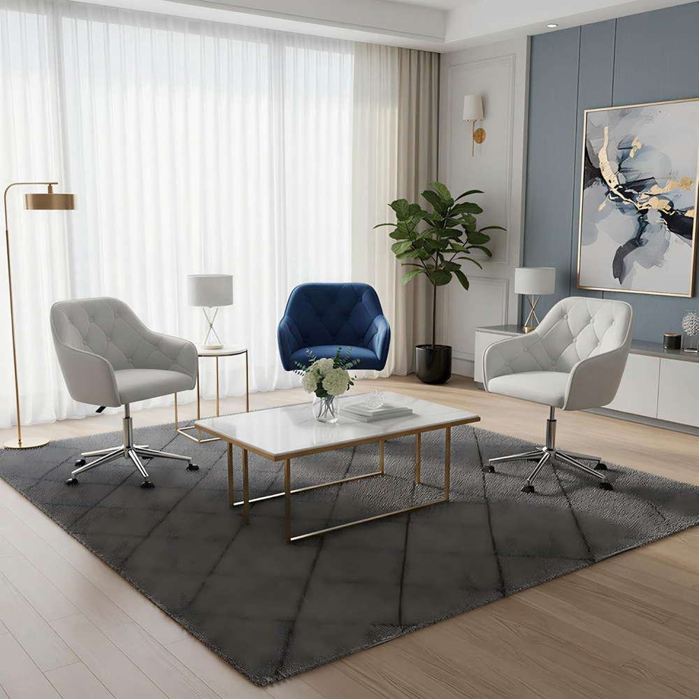 Alivio Grey Velvet Height Adjustable Swivel Tufted Office Chair with Wheels Image 7
