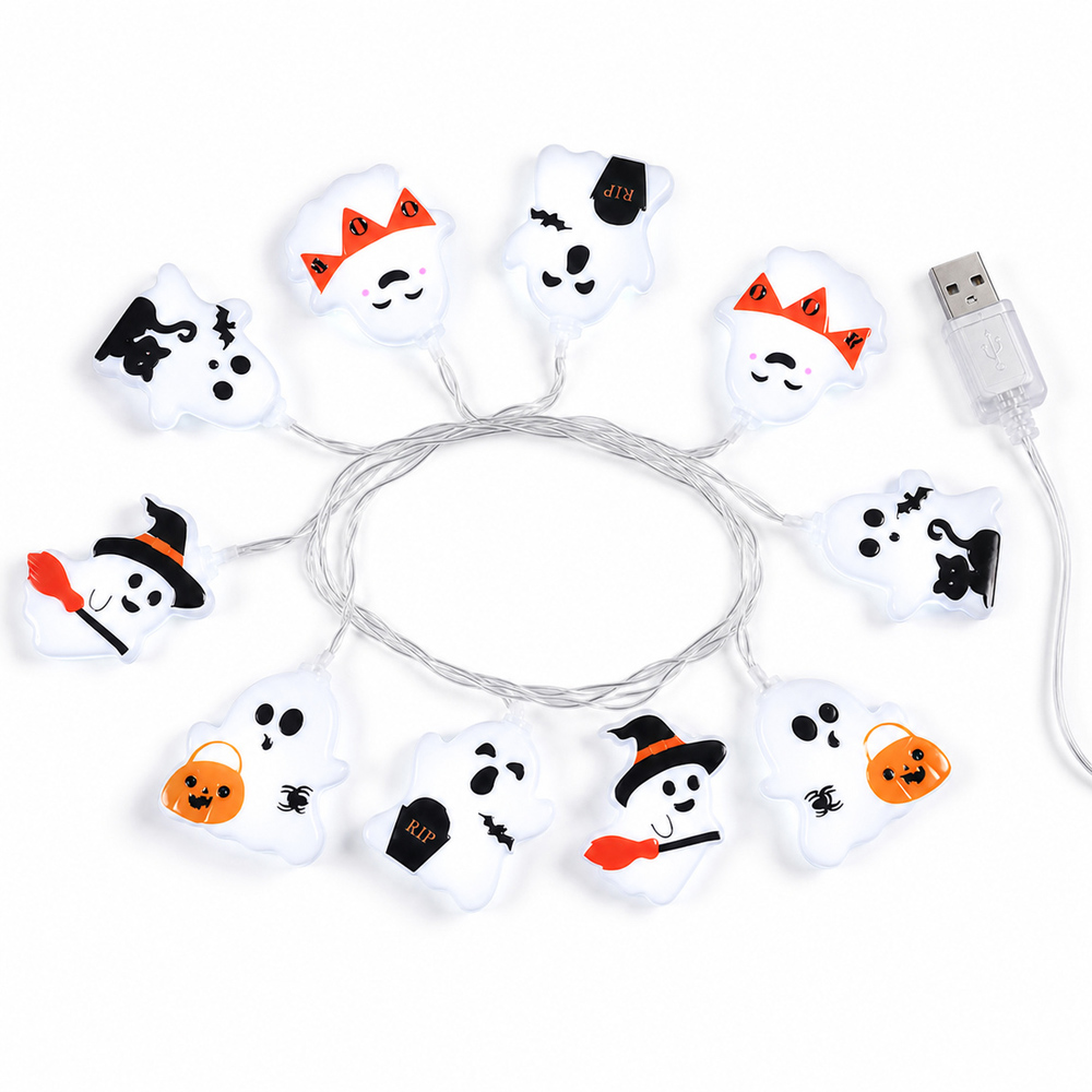 Lovii 10 White LED Assorted Ghost Halloween String Light 1.5m Image 3