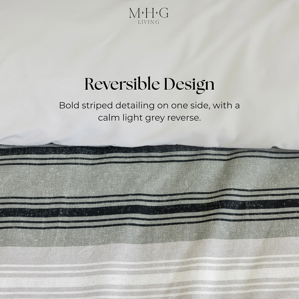 MHG Living King Size Midnight and Grey Charcoal Striped Reversible Duvet Cover Set Image 3