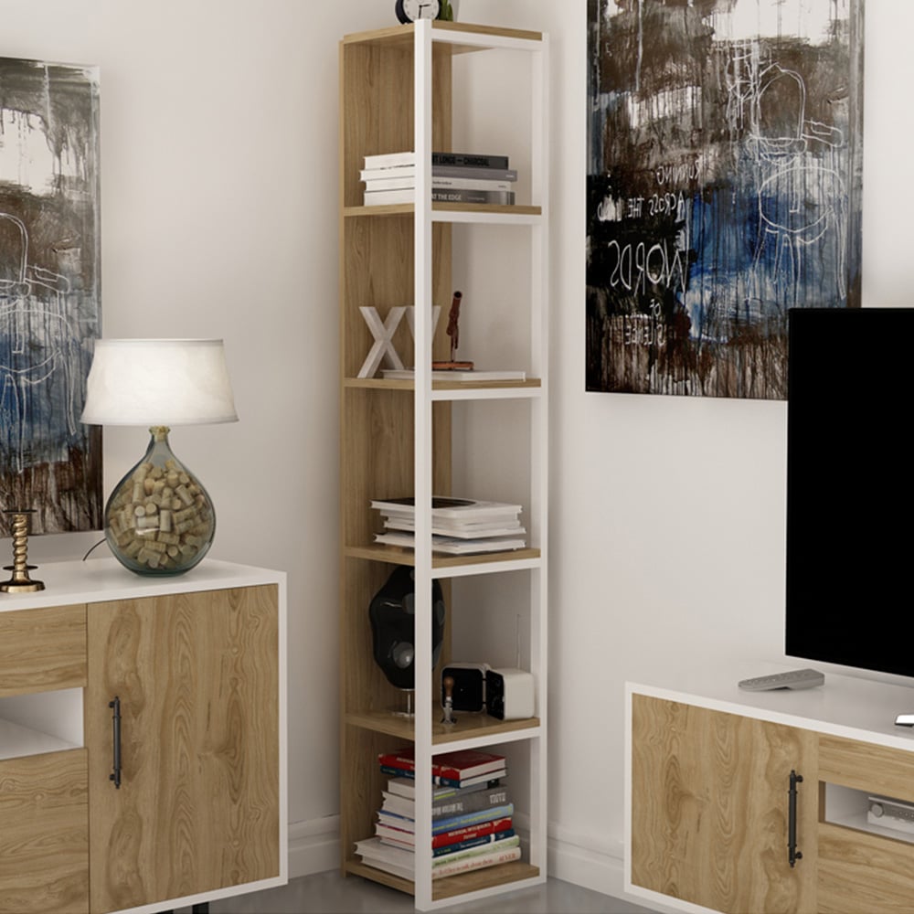 Decorotika Texas 5 Shelf Oud and White Bookshelf Image 1