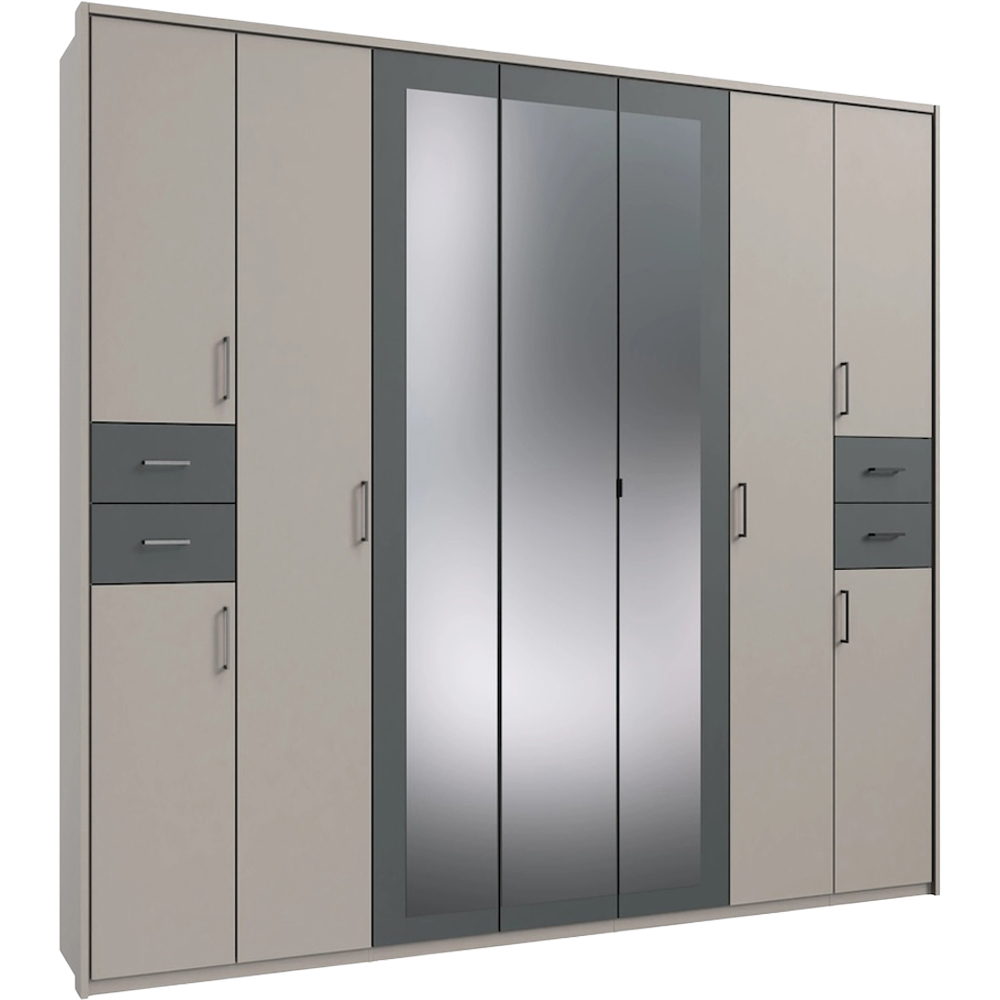 TJ'S Vegas 7 Door 4 Drawer Sahara Grey Mirrored Wardrobe Image 2