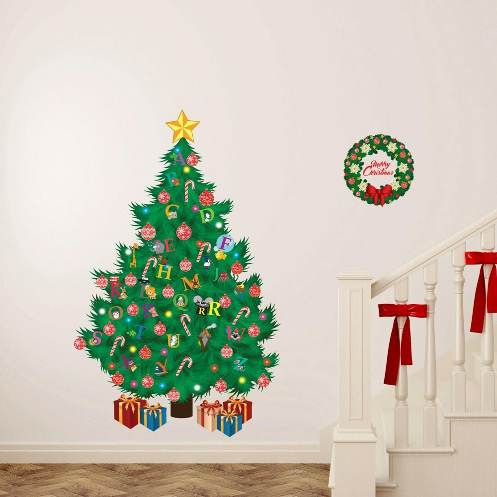 Walplus Christmas Tree with Alphabets and Garland Self Adhesive Wall Sticker Image 1