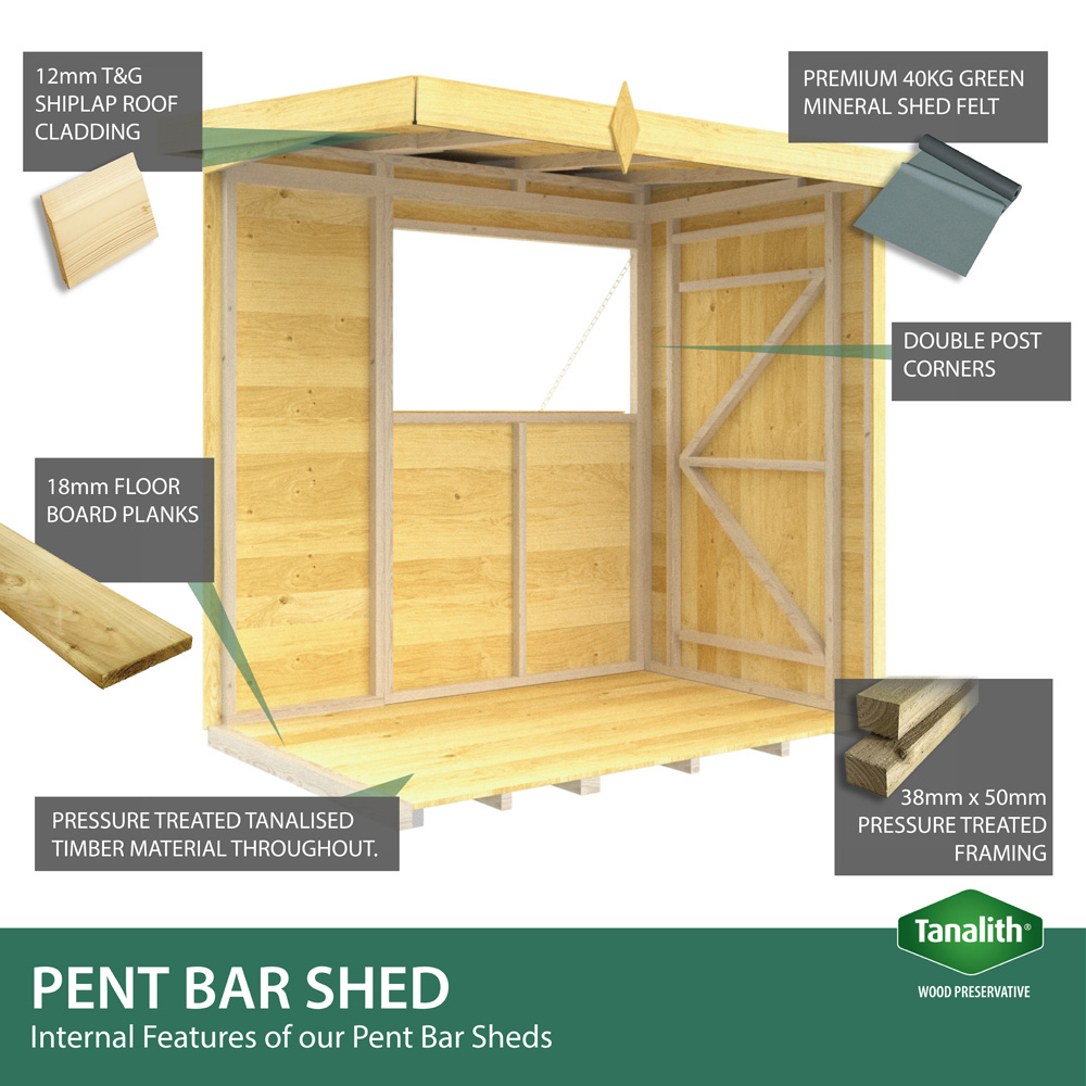 DIY Sheds 10 x 6ft Single Door Pressure Treated Tongue and Groove Timber Outdoor Bar Shed Image 8