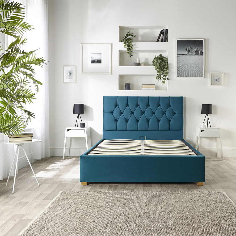 Catherine Lansfield Boutique Double Emerald Velvet Ottoman Bed Image 6