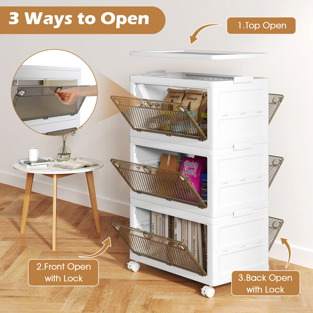 Costway 3 Door White Stackable Storage Bins Image 5