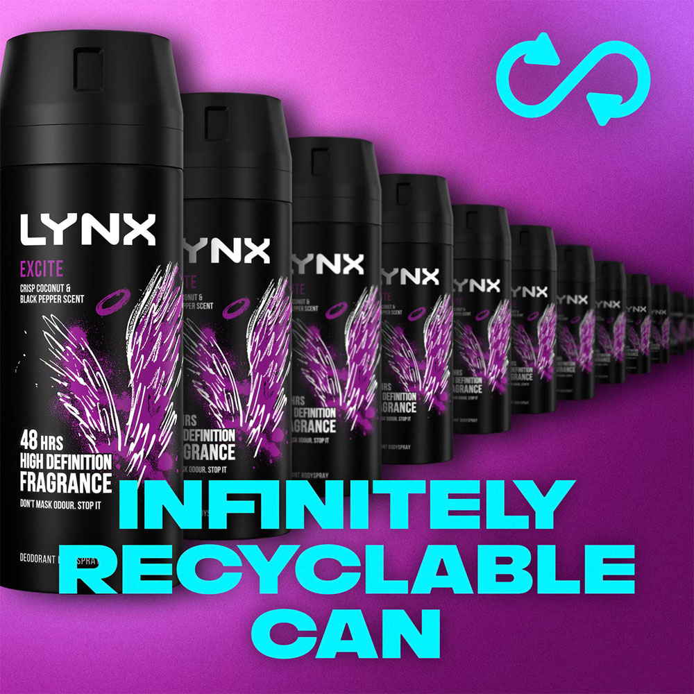 Lynx Excite Crisp Coconut and Black Pepper 48H Protection Deodorant Body Spray 150ml 24 Pack Image 6
