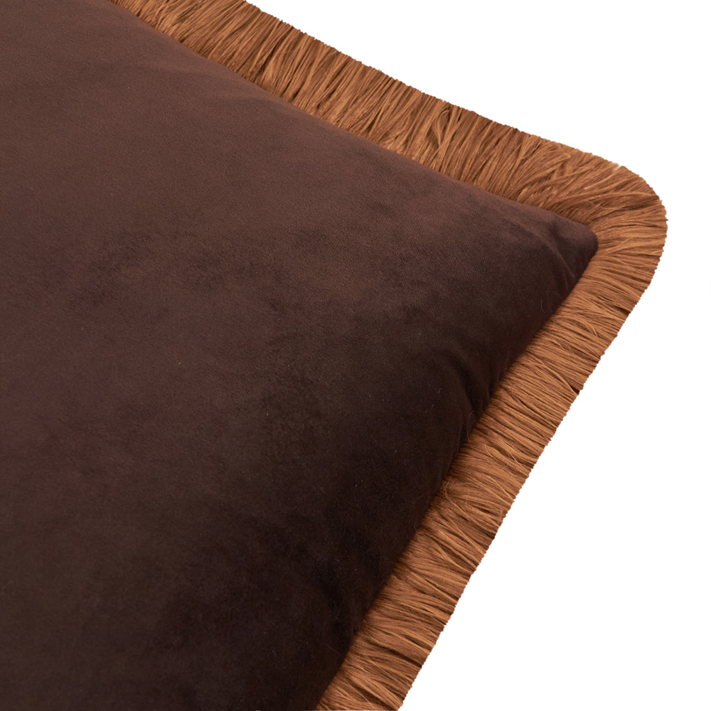 Furn Halo Fringed Chocolate and Caramel Velvet Cushion 50 x 50cm Image 2
