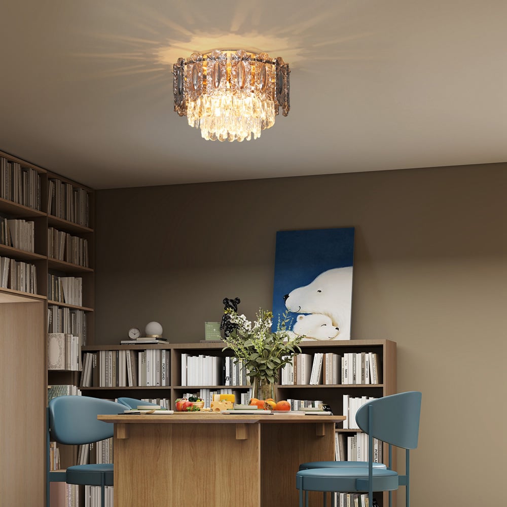 HOMCOM Gold Vintage Dual Crystal and Smoke Glass Shade Ceiling Light Image 5