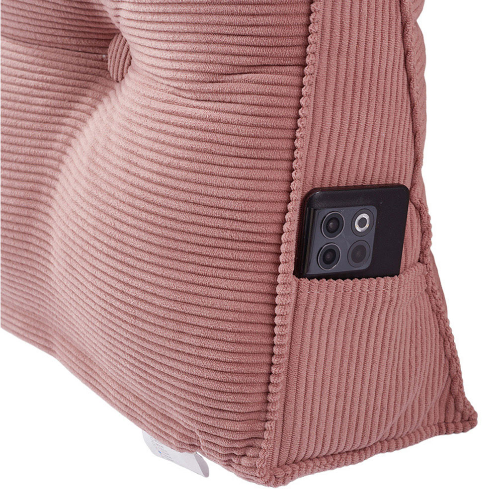 Living and Home Pink Corduroy Wedge Headboard Pillow with Side Pocket 180 x 50cm Image 4