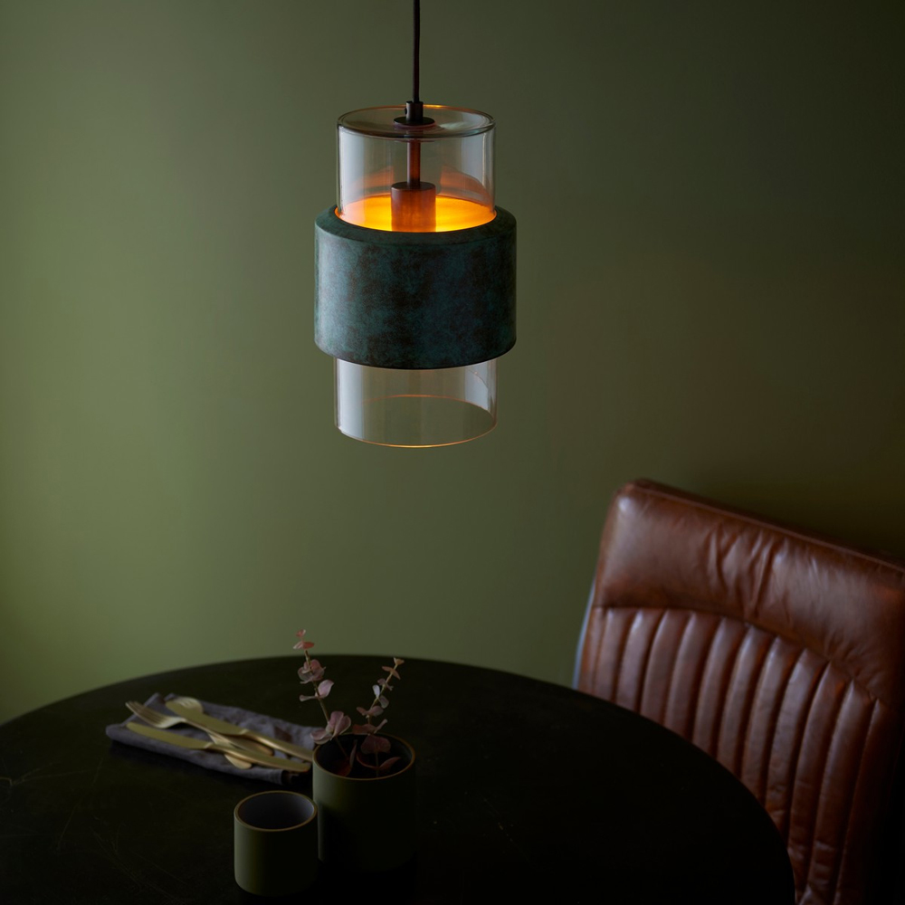 Merano Palermo Verdigris Bronze Plate Clear Glass Pendant Ceiling Light Image 5