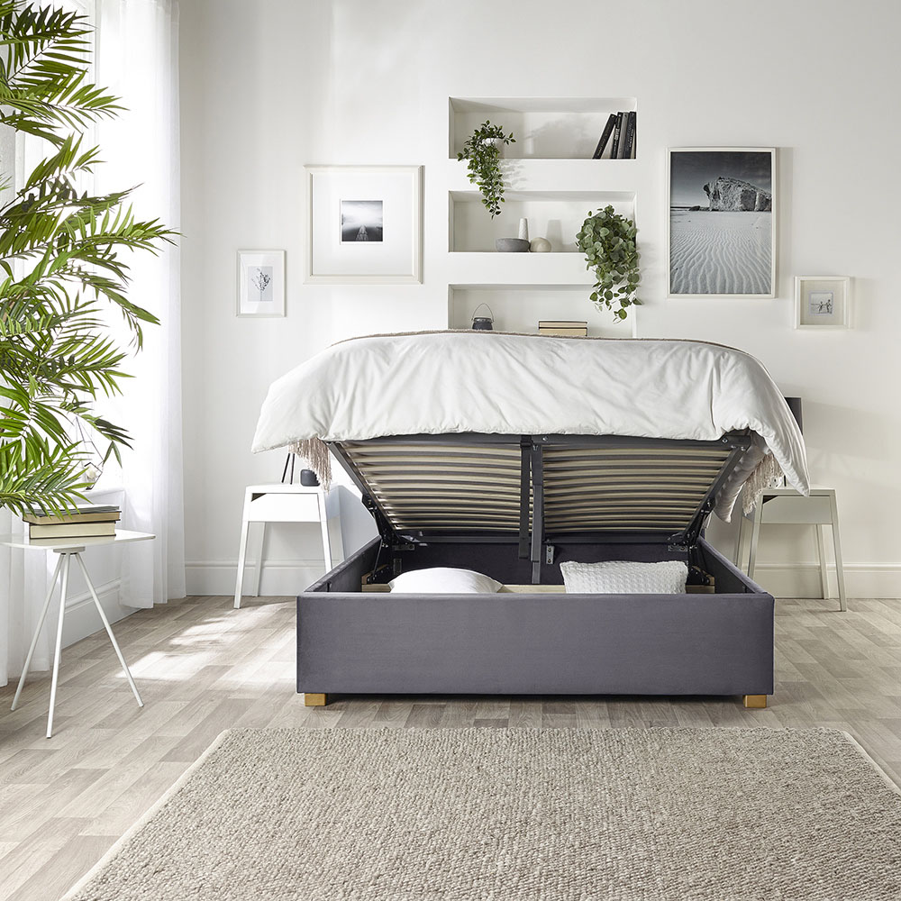 Catherine Lansfield Utopia Small Double Steel Velvet Ottoman Wing Bed Image 2