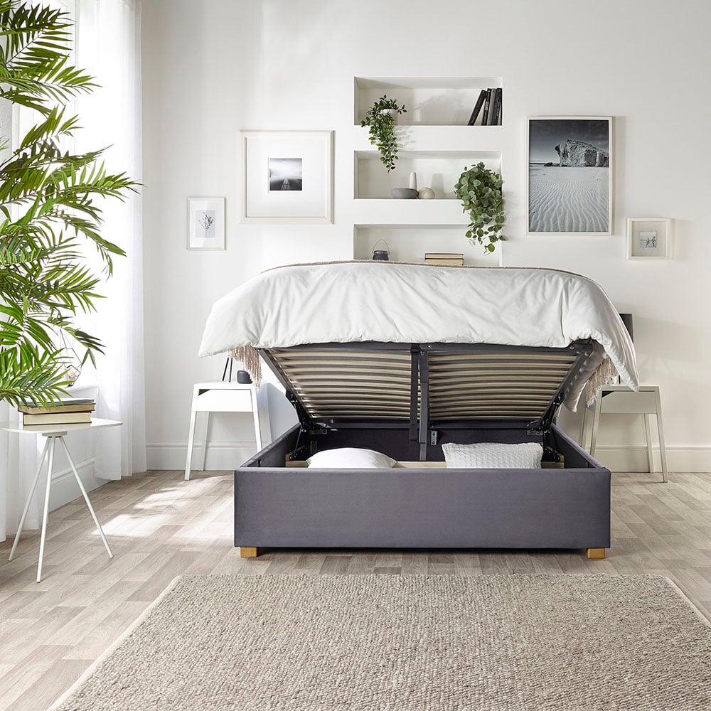 Catherine Lansfield Utopia Single Steel Velvet Ottoman Wing Bed Image 2