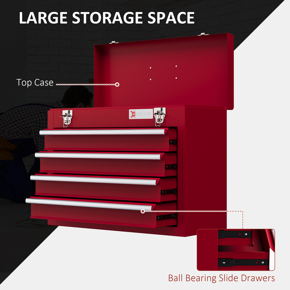 Durhand 4 Drawer Red Lockable Metal Tool Chest Image 5