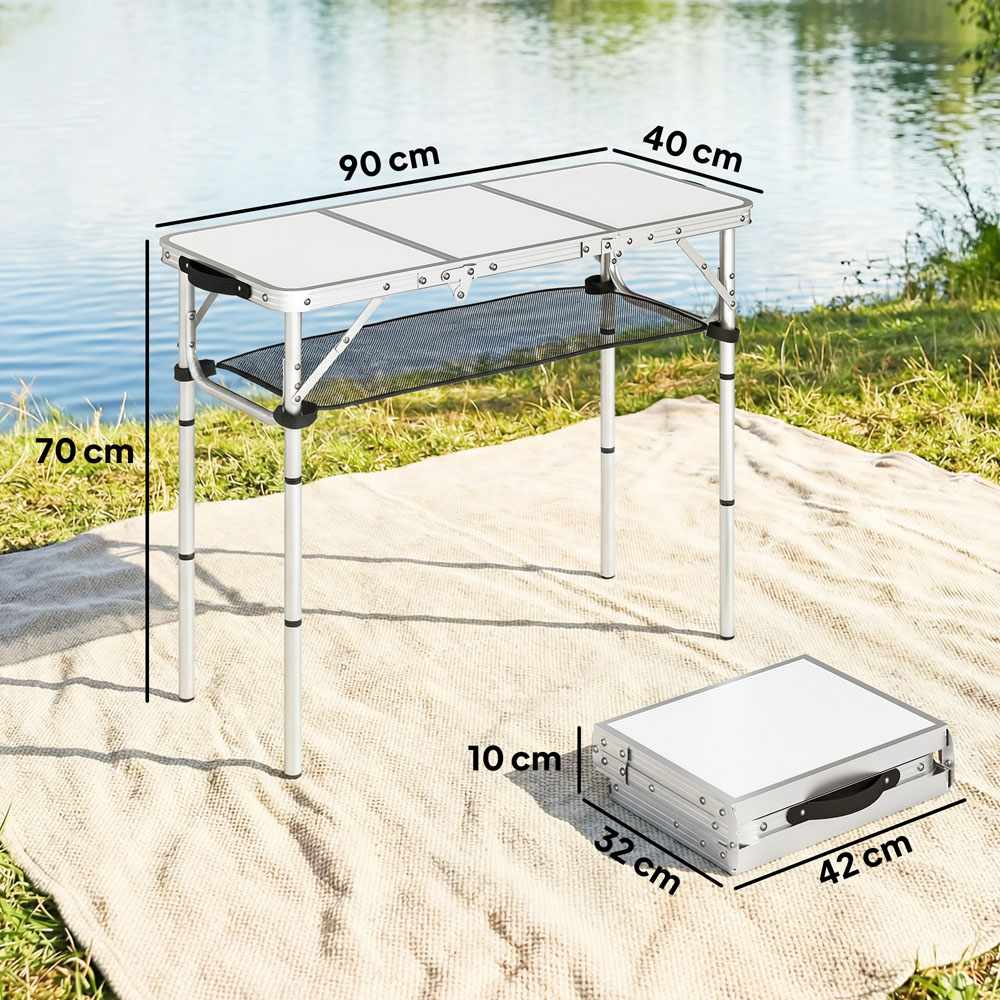 Outsunny 3ft White Foldable Camping Table with Storage Layer Image 9
