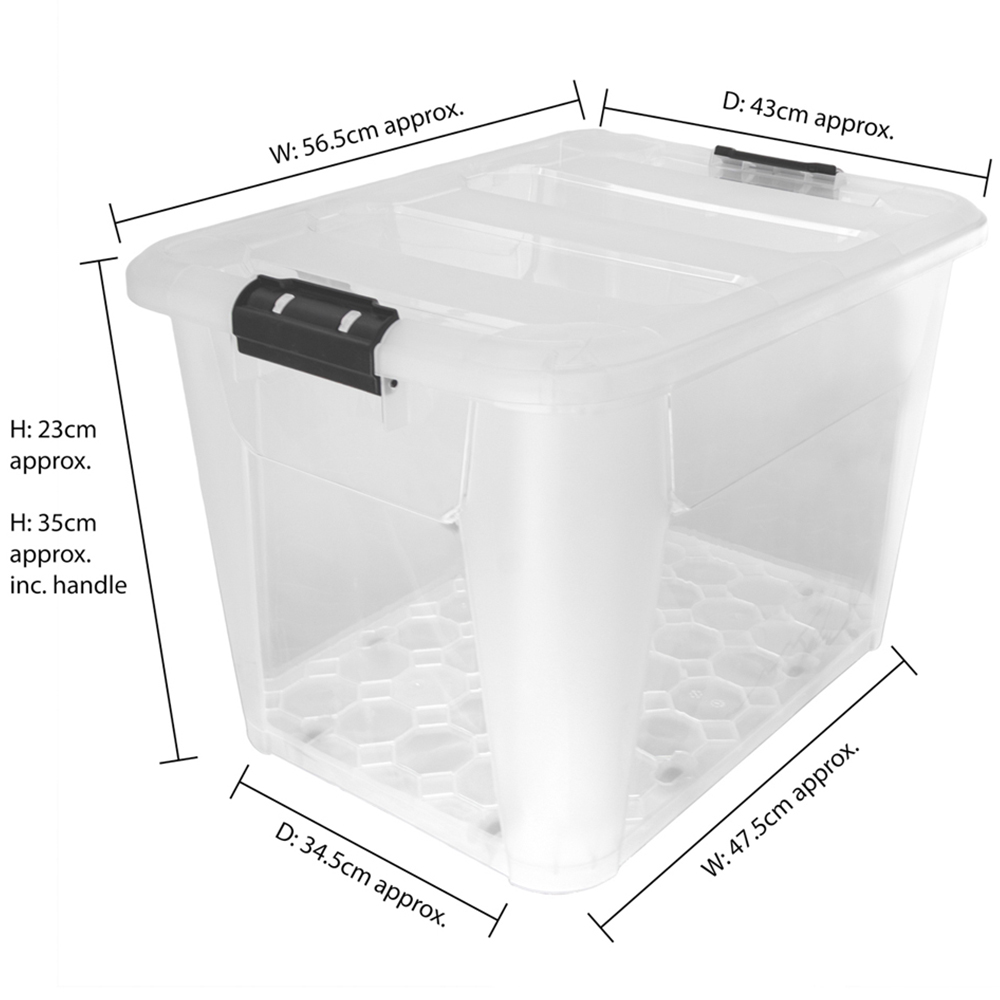 JVL 60L Clear Plastic Stackable and Nestable Storage Box with Wheels and Secure Clip Lid 4 Pack Image 8