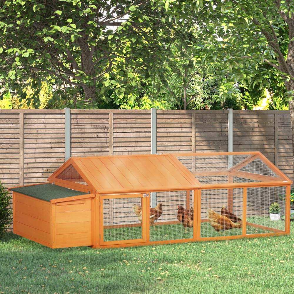 PawHut Wooden Chicken Run with Openable Roof Image 2