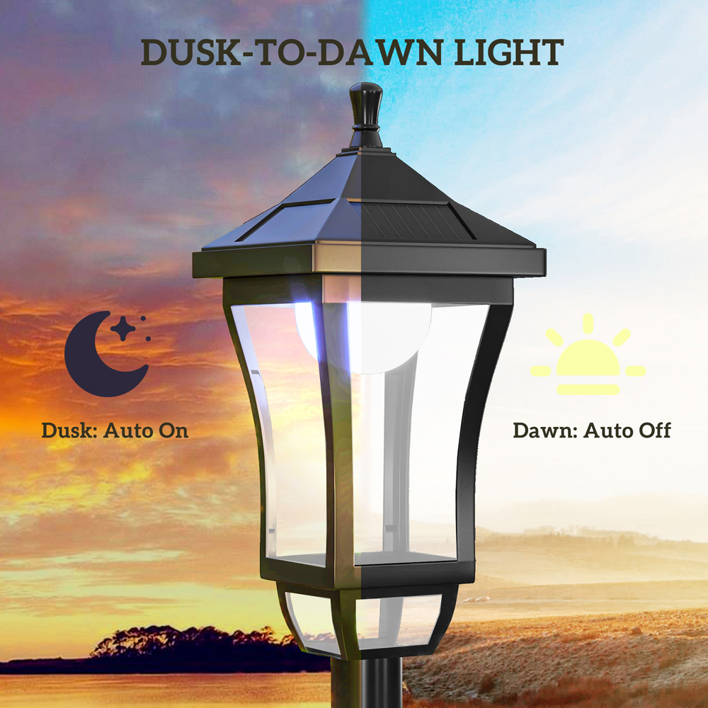 Outsunny Cool White LED Waterproof Black Garden Solar Lamp Post Light Image 8