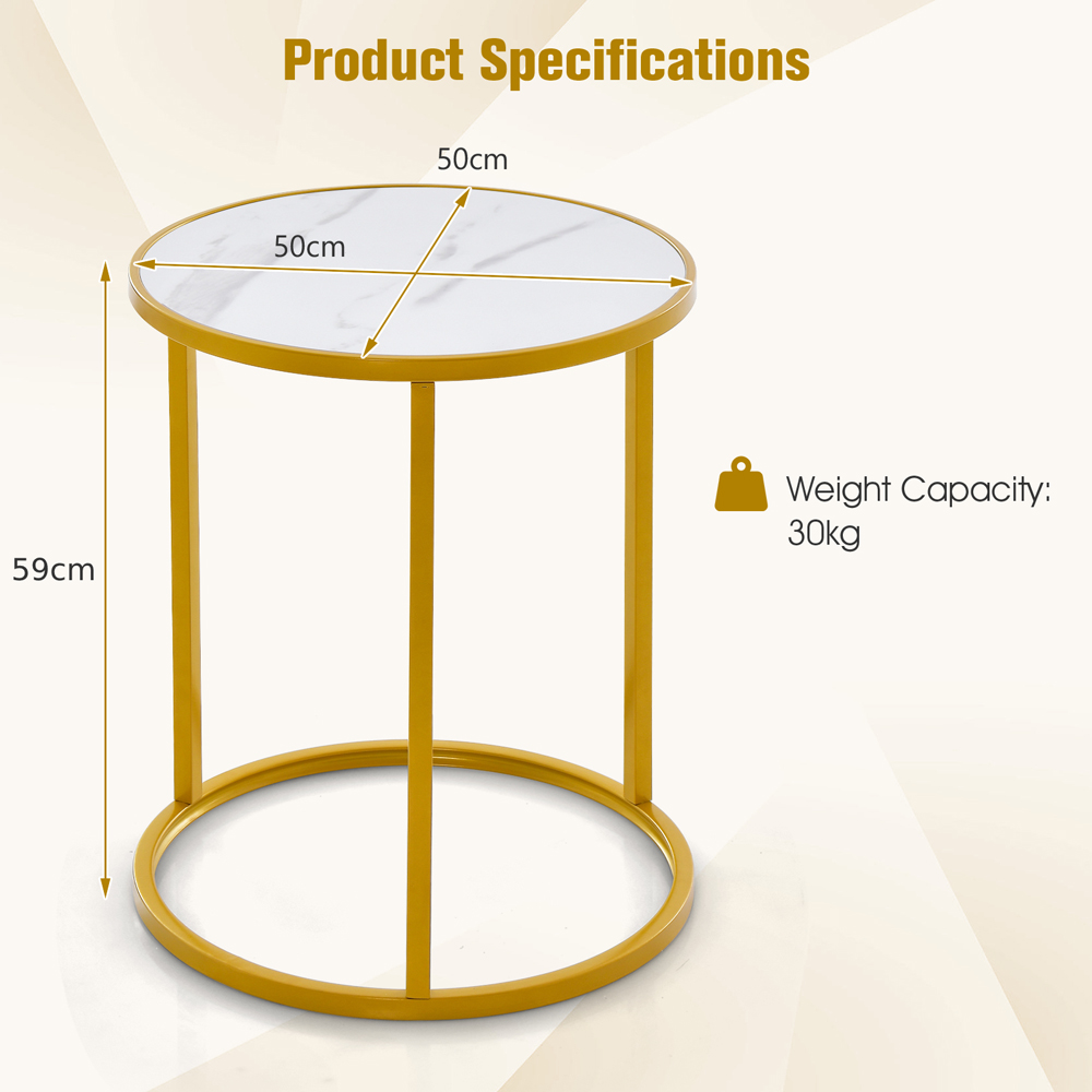 Costway Golden Marble Top Round Side Table Set of 2 Image 8