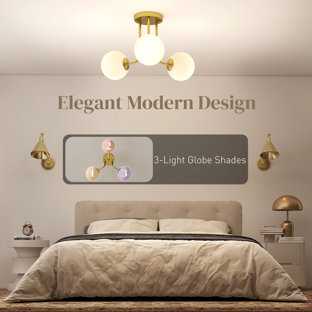 HOMCOM Gold Light Fixture with 3 Light Globe Shades Ceiling Light Image 8