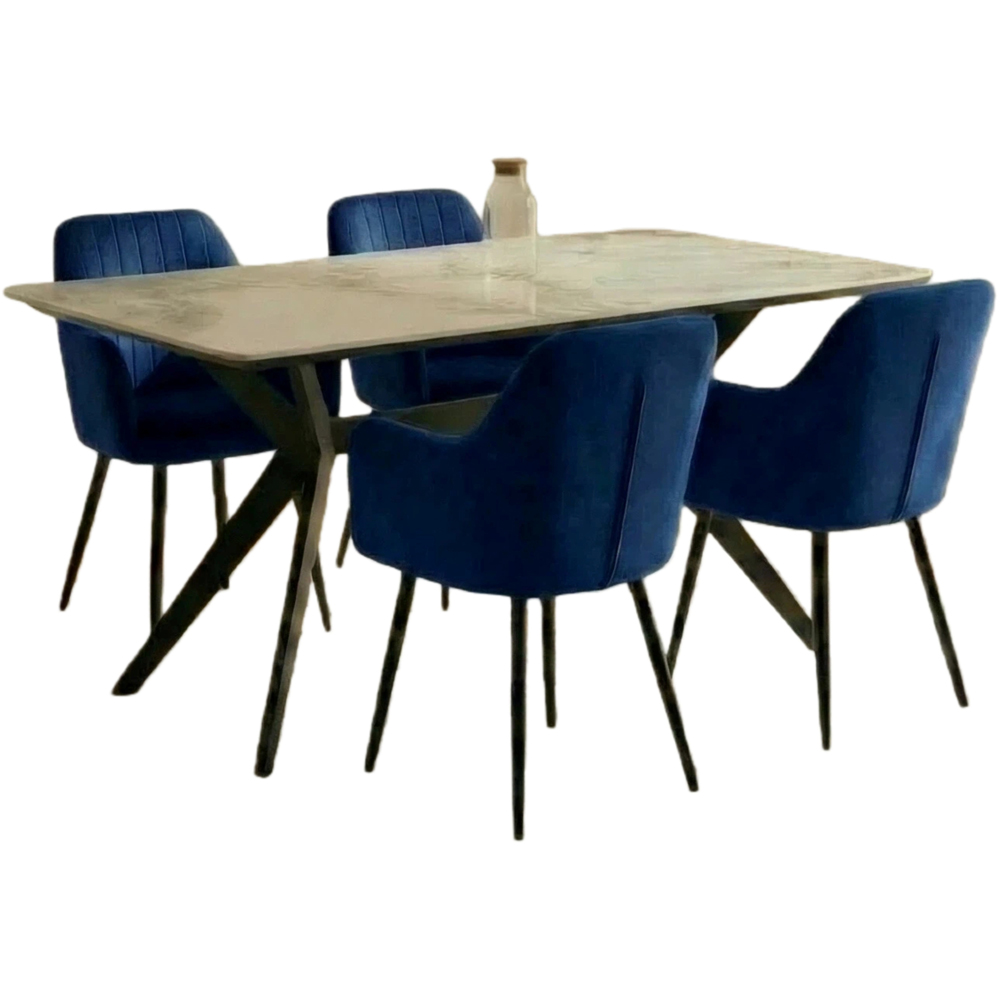 Indoor Living Charlotte 4 Seater Velvet Marble Top Dining Set Blue Image 2