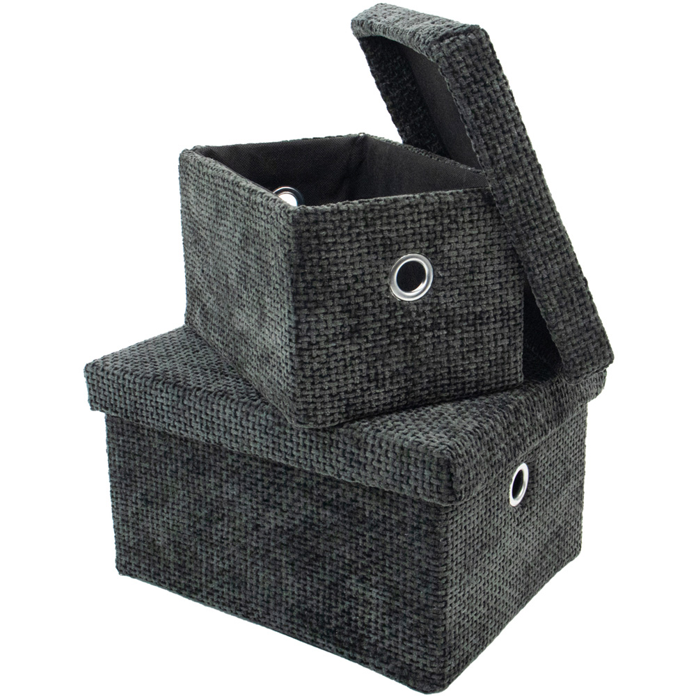 JVL Metro Black Rectangular Storage Basket with Lid 2 Pack Image 3
