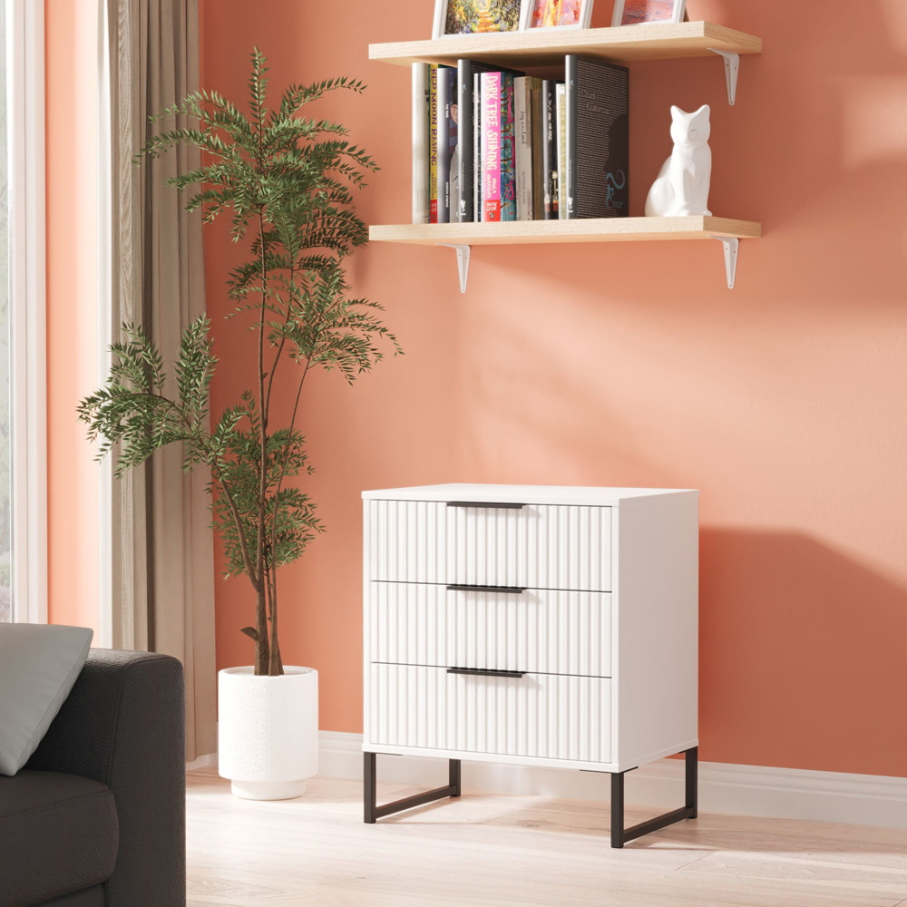 Crowndale Fluted 3 Drawer White Matt Midi Chest of Drawers Ready Assembled Image 7